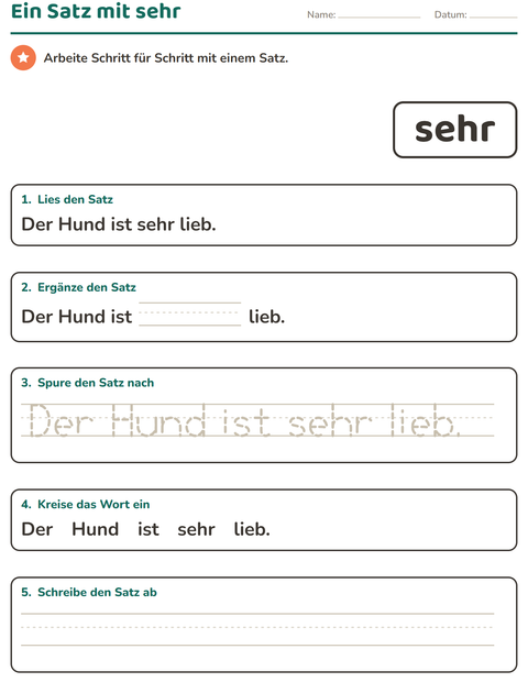 Vorschau: Lernwörter-Arbeitsblatt für Kindergarten