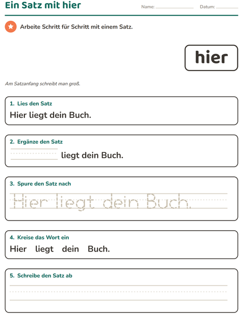 Vorschau: Lernwörter-Arbeitsblatt für Kindergarten