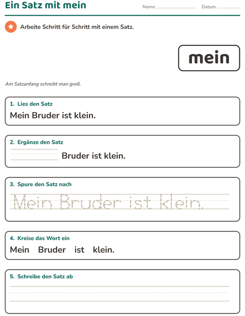 Vorschau: Lernwörter-Arbeitsblatt für Kindergarten