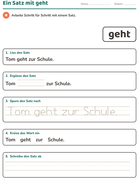 Vorschau: Lernwörter-Arbeitsblatt für Kindergarten