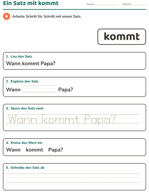 Vorschau: Lernwörter-Arbeitsblatt für Kindergarten