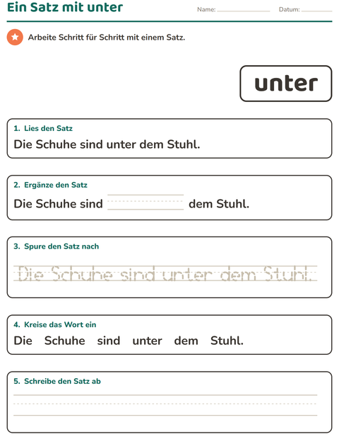 Vorschau: Lernwörter-Arbeitsblatt für Kindergarten