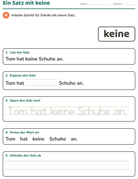 Vorschau: Lernwörter-Arbeitsblatt für Kindergarten