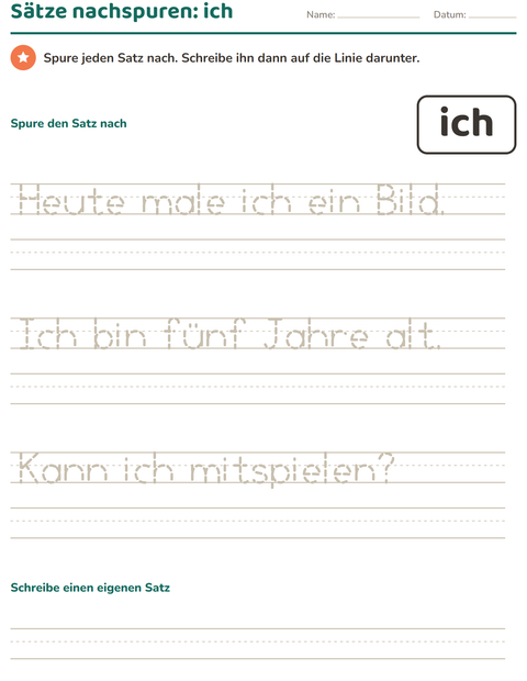 Vorschau: Lernwörter-Arbeitsblatt für Kindergarten