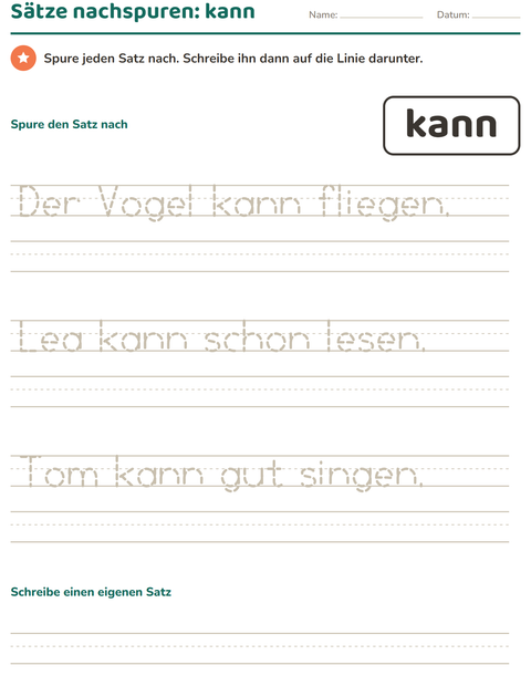 Vorschau: Lernwörter-Arbeitsblatt für Kindergarten