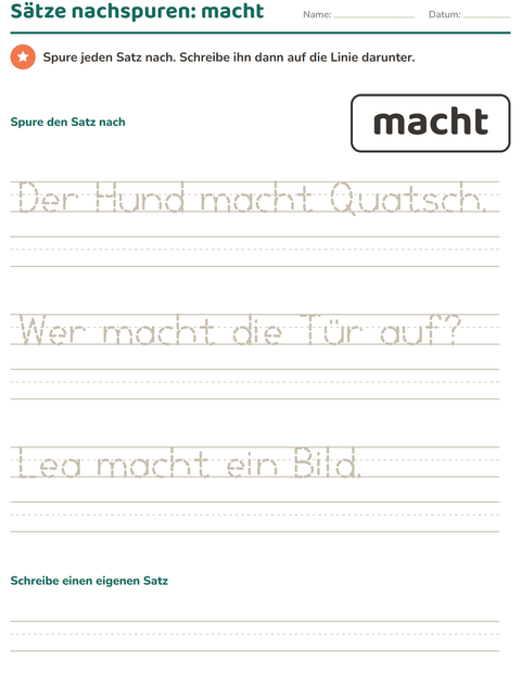 Vorschau: Lernwörter-Arbeitsblatt für Kindergarten