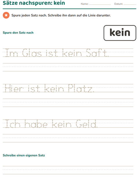 Vorschau: Lernwörter-Arbeitsblatt für Kindergarten