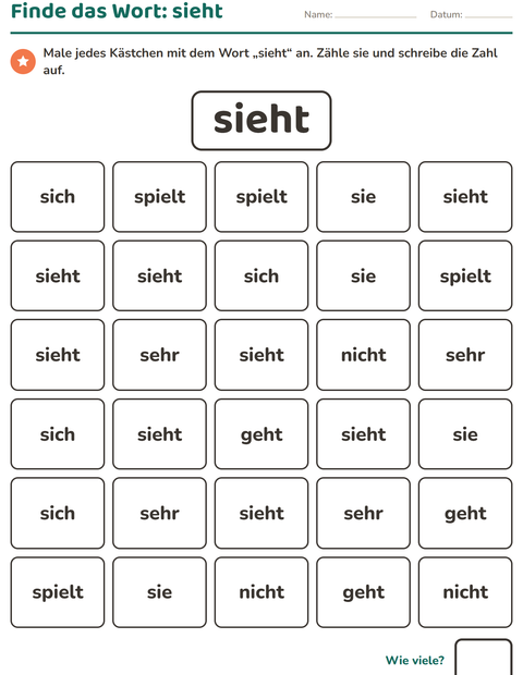 Vorschau: Lernwörter-Arbeitsblatt für Kindergarten