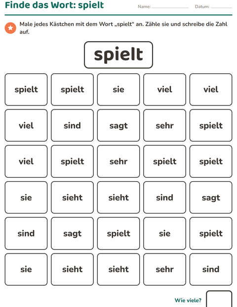 Vorschau: Lernwörter-Arbeitsblatt für Kindergarten