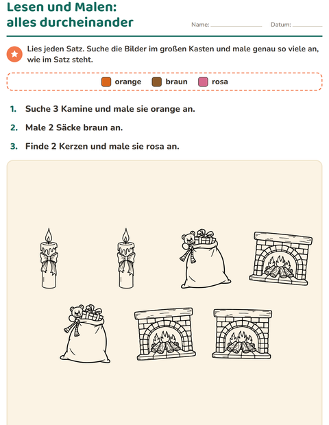 Vorschau: Lese-Mal-Blätter-Arbeitsblatt mit Weihnachten S/W 2 für 1. Klasse