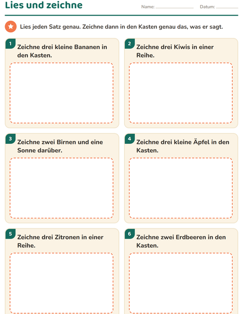 Vorschau: Leseaufträge-Arbeitsblatt mit Im Supermarkt für 1. Klasse