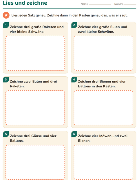 Vorschau: Leseaufträge-Arbeitsblatt mit Dinge die fliegen für 1. Klasse