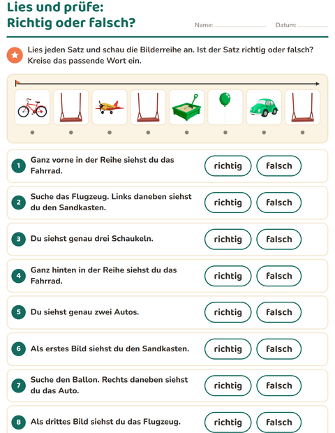 Vorschau: Leseaufträge-Arbeitsblatt mit Spielzeug für 1. Klasse