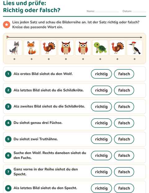 Vorschau: Leseaufträge-Arbeitsblatt mit Waldtiere für 1. Klasse