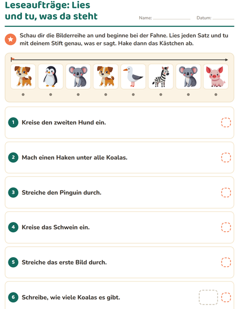 Leseaufträge – lies den Satz und tu mit dem Stift, was da steht