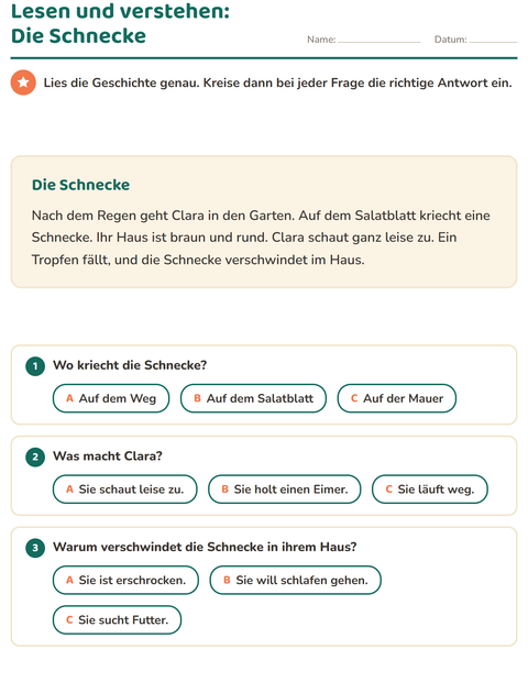 Vorschau: Leseverständnis-Arbeitsblatt für 2. Klasse