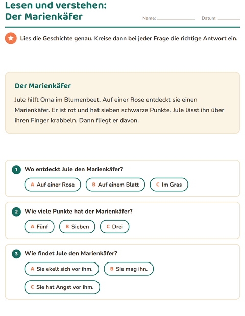 Vorschau: Leseverständnis-Arbeitsblatt für 2. Klasse