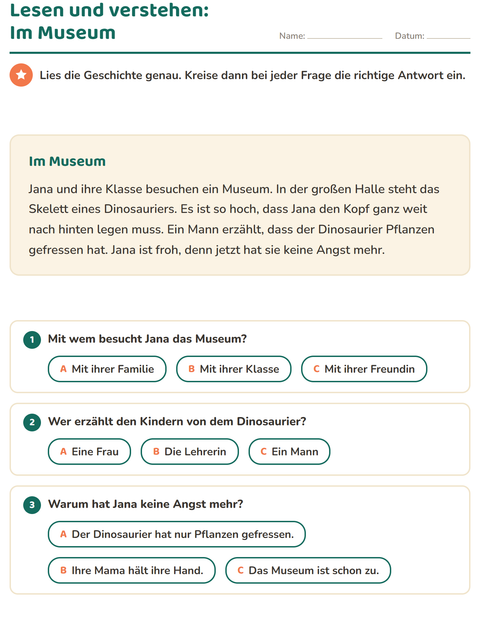 Vorschau: Leseverständnis-Arbeitsblatt für 2. Klasse