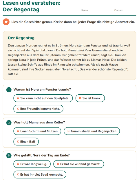 Vorschau: Leseverständnis-Arbeitsblatt für 2. Klasse