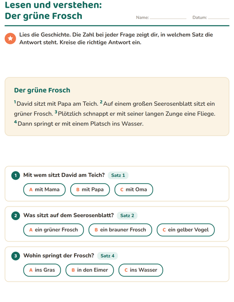 Vorschau: Leseverständnis-Arbeitsblatt für 2. Klasse