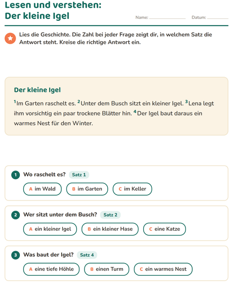Vorschau: Leseverständnis-Arbeitsblatt für 2. Klasse