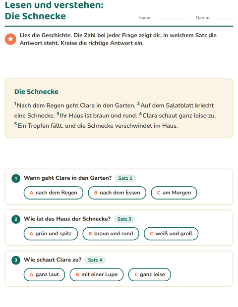 Vorschau: Leseverständnis-Arbeitsblatt für 2. Klasse
