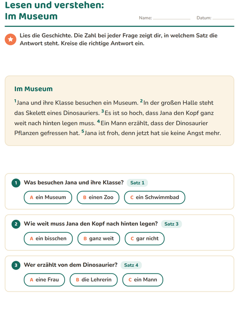Vorschau: Leseverständnis-Arbeitsblatt für 2. Klasse