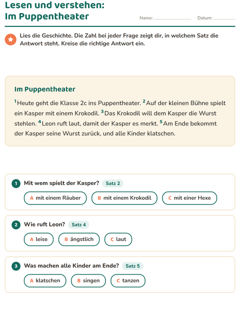 Vorschau: Leseverständnis-Arbeitsblatt für 2. Klasse
