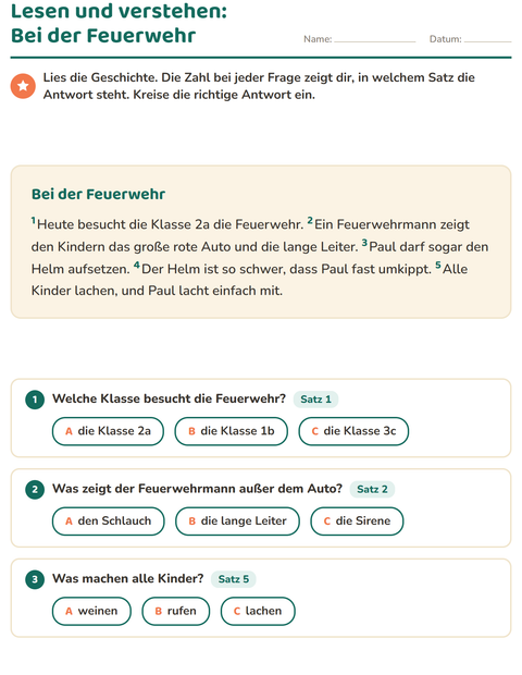 Vorschau: Leseverständnis-Arbeitsblatt für 2. Klasse