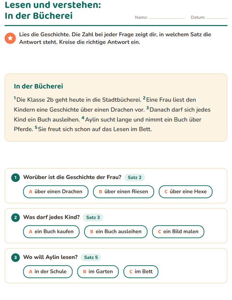 Vorschau: Leseverständnis-Arbeitsblatt für 2. Klasse