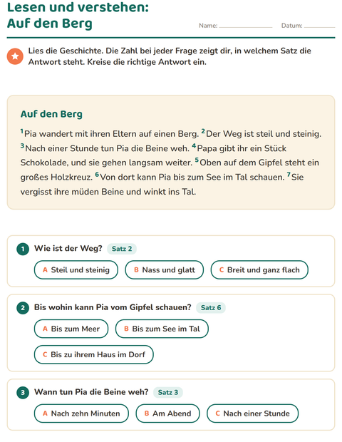 Vorschau: Leseverständnis-Arbeitsblatt für 2. Klasse