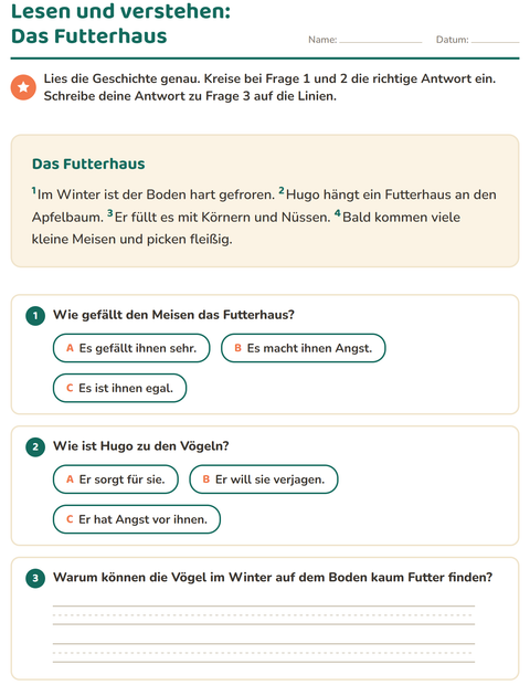Vorschau: Leseverständnis-Arbeitsblatt für 2. Klasse