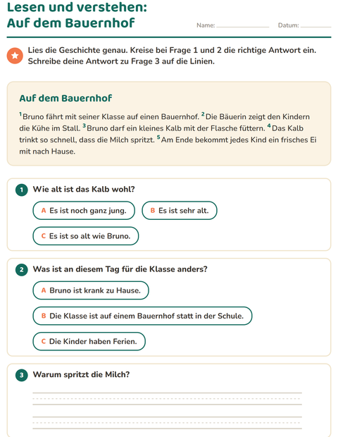 Vorschau: Leseverständnis-Arbeitsblatt für 2. Klasse