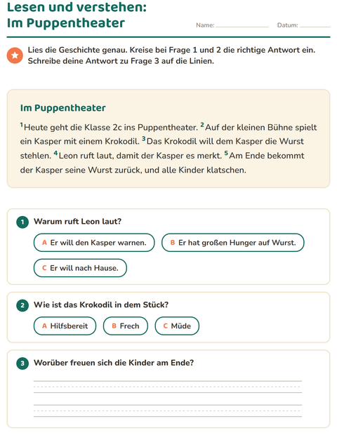 Vorschau: Leseverständnis-Arbeitsblatt für 2. Klasse