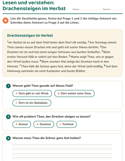 Vorschau: Leseverständnis-Arbeitsblatt für 2. Klasse