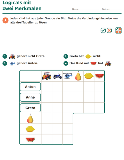 Vorschau: Logicals-Arbeitsblatt mit Fahrzeuge für 3. Klasse