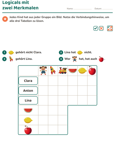 Vorschau: Logicals-Arbeitsblatt mit Spielzeug für 3. Klasse