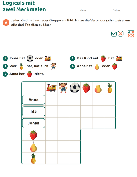 Vorschau: Logicals-Arbeitsblatt mit Spielzeug für 3. Klasse