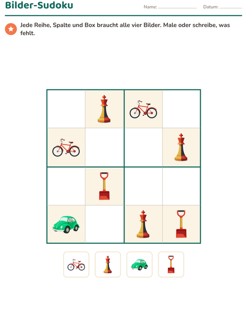Vorschau: Logikrätsel-Arbeitsblatt mit Spielzeug für 1. Klasse