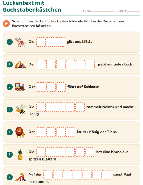 Vorschau: Lückentext-Arbeitsblatt für 1. Klasse