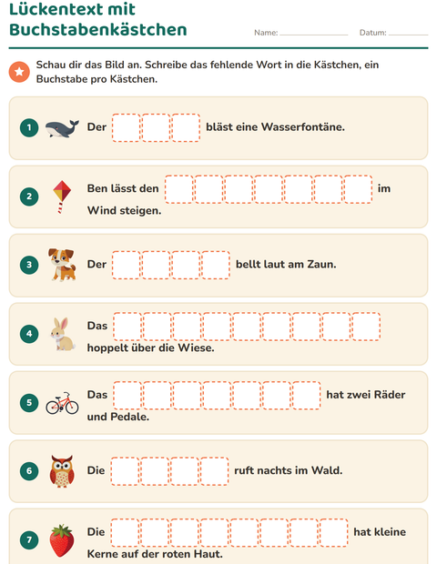 Vorschau: Lückentext-Arbeitsblatt für 1. Klasse
