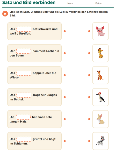 Vorschau: Satz und Bild verbinden: Welches Tier füllt die Lücke?