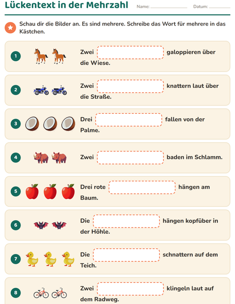 Vorschau: Lückentext-Arbeitsblatt für 2. Klasse