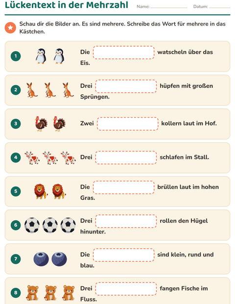 Vorschau: Lückentext-Arbeitsblatt für 2. Klasse