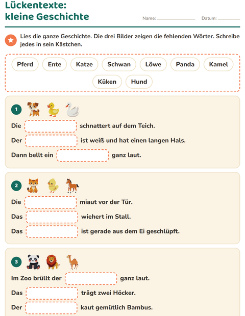 Vorschau: Lückentext-Arbeitsblatt für 2. Klasse
