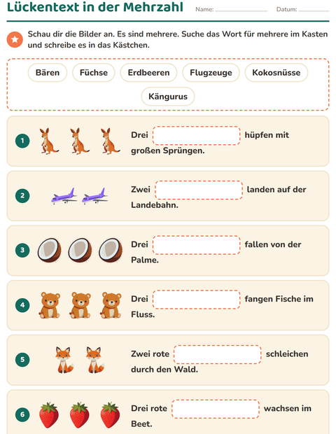 Vorschau: Lückentext-Arbeitsblatt für 2. Klasse
