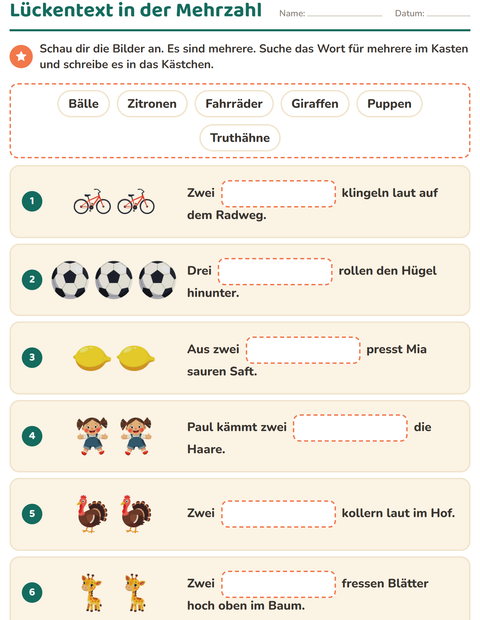Vorschau: Lückentext-Arbeitsblatt für 2. Klasse