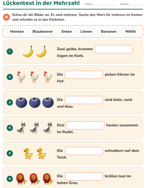 Vorschau: Lückentext-Arbeitsblatt für 2. Klasse