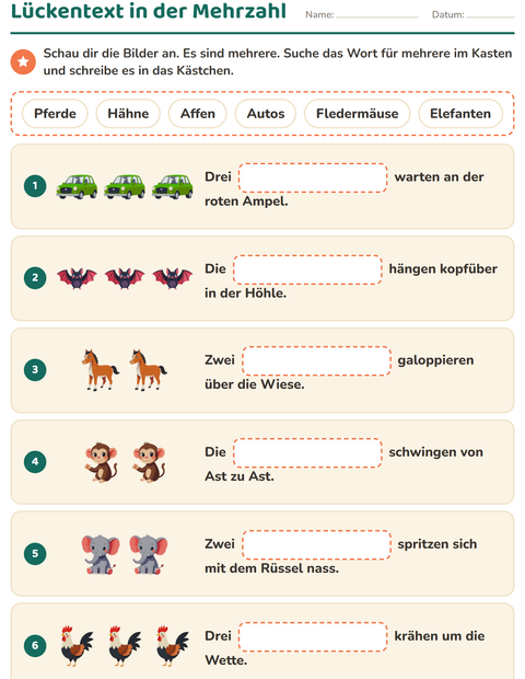 Vorschau: Lückentext-Arbeitsblatt für 2. Klasse