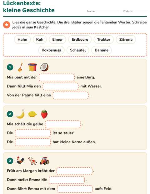 Vorschau: Lückentext-Arbeitsblatt für 2. Klasse